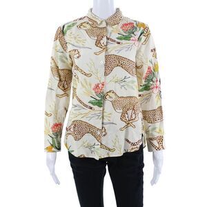 Las Surenas Womens Collared Animal Print Button Up Blouse Beige Size S